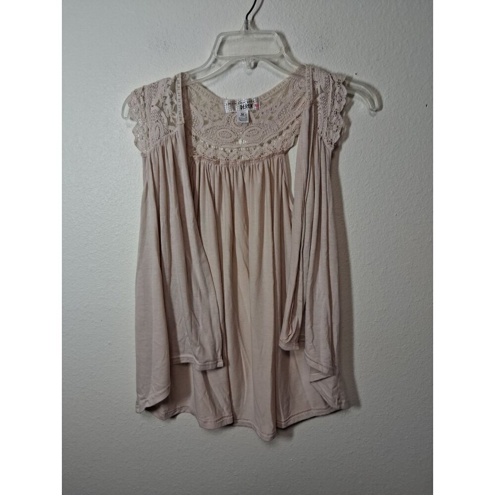 Derek Heart Open Cardigan Boho Casual Lace Sleeveless Cream Size Medium